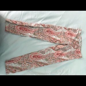 Coral & White Paisley Leggings